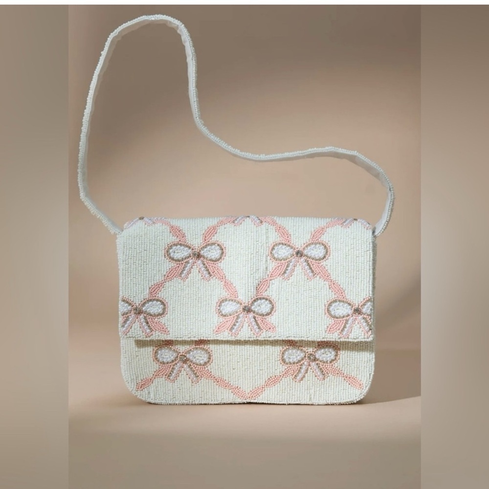 NWT Altar’d State Beaded Bag Cream and Pink Bows